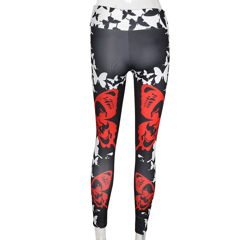 Women Block Color Butterfly Graphic Print Sports Leggings