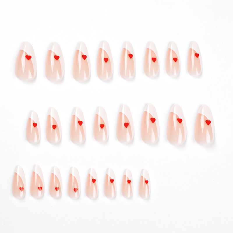 ( Buy 1 Get 2 ) Valentine Day Women Small Fresh White Border Red Little Heart Wearable False Nails