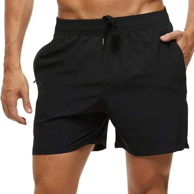 Men Casual Lace-Up Solid Color Loose Beach Shorts