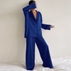 Women'S Fashion Faux Silk Shirt Thin Pajamas Two-Piece Set