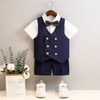 Kids Toddler Big Boys Autumn Winter Fashion Casual British Style Bow Waistcoat Short Sleeve Shirt Shorts Boys Party Clothing Set