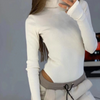 Women Slim-Fit Knitted High-Necked Long-Sleeved Solid Color Basic Rib-Knit Bodysuit