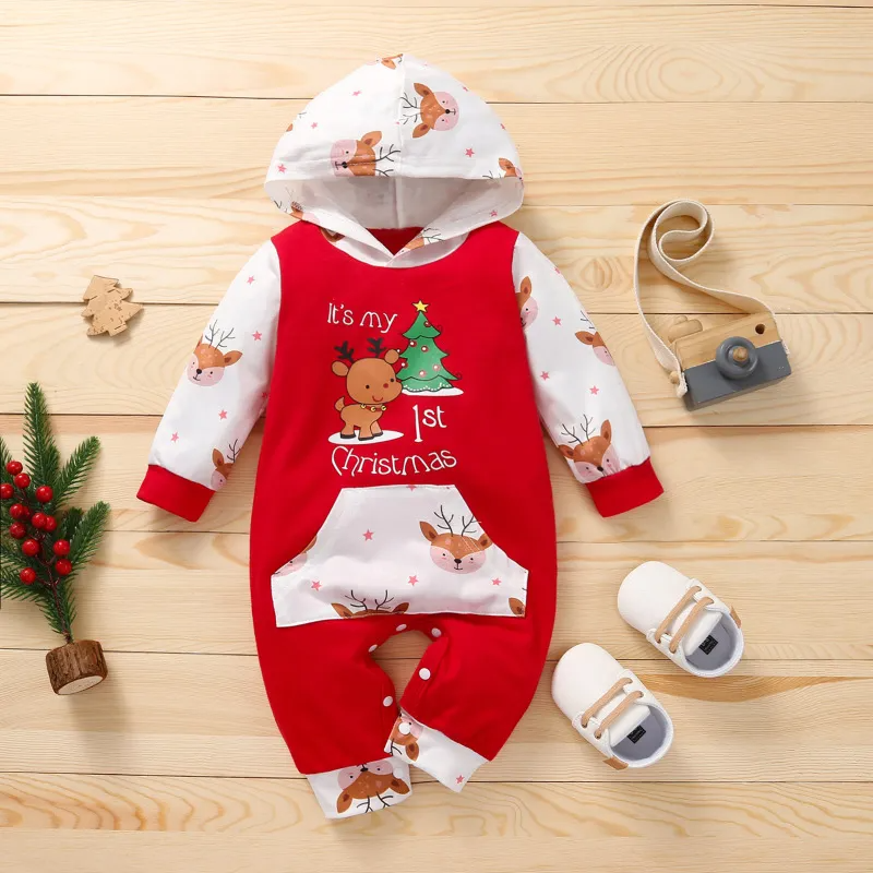 (Buy 1 Get 2) Kids Baby Boys Girls Fashion Casual Cute Christmas Long Sleeve Trousers Hooded Romper