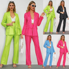 Women Fashion Casual Stripe Suit Jacket Straight Wide Pants Two-Piece Set