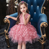 Kids Toddler Girls Fashion Party Cute Sweet Solid Color Floral Embroidery Pleated Sleeveless Mesh Party Tutu Dress