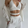 Women Fashion Casual Solid Color Camisole Top Suit Jacket Pants Three-Piece Set