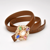 Women'S Fashion Casual Retro Gemstone Alloy Smooth Buckle Genuine Leather Thin Belt