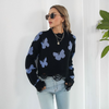 Women Fashion Butterfly Jacquard Long-Sleeved Short Knitted Sweater