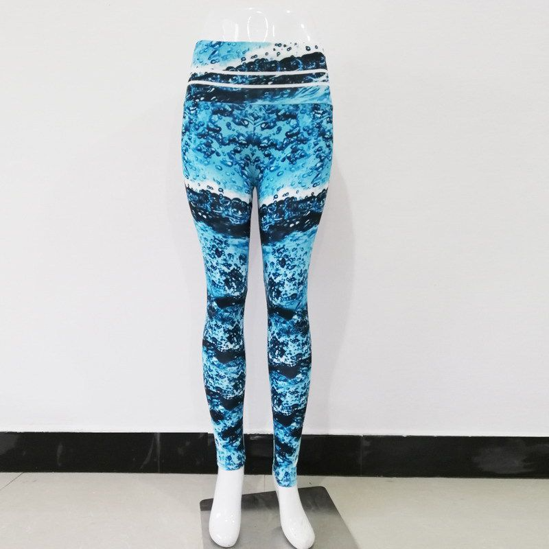 Wave Print High-Waisted Sports Yoga Leggings Pants