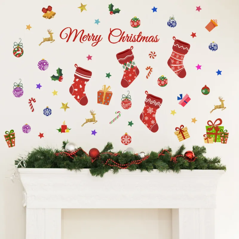 Christmas Celebration Boots Balloon Stars Wall Stickers Home Decoration Self-Adhesive Stickers