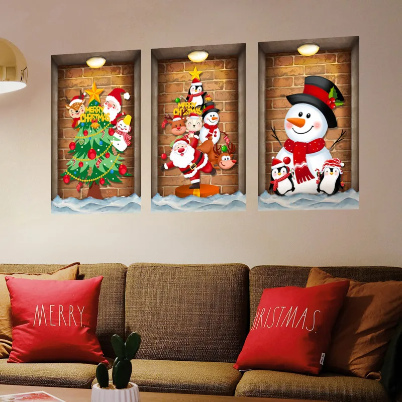 Cartoon Snowman Christmas Tree Home Decoration Self-Adhesive Wall Stickers