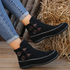 Women Fashion Plus Size Button Decorative Round Toe Flat Short Boots