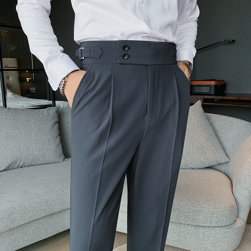 Men Fashion Casual Slim Fit Solid Color Business Suit Dress Pants