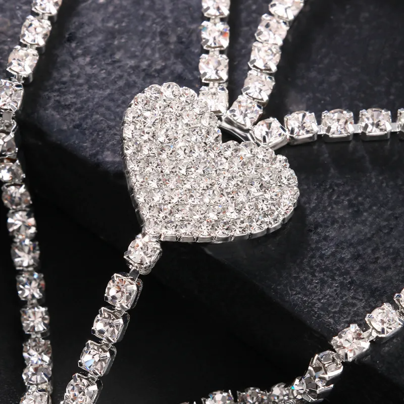 Women Fashion Exaggerated Heart-Shaped Rhinestone Body Chain