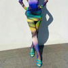 Women Edgy High-Waisted All Over Print Color Blocking Mesh See-Through Leggings