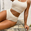 Women'S Simple Stripe Backless Swimsuit Two-Piece Set