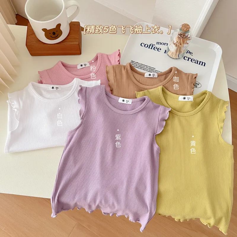 (Buy 1 Get 1) Children Kids Baby Fashion Girls Ruffle Sleeve Solid Color T-Shirt