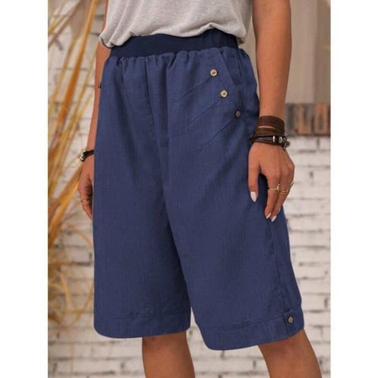 Women Basic Summer Vacation Solid Color Casual Loose Straight-Leg Shorts