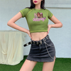 Fashion Casual Ladies Letter Print Round Neck Short Sleeve Crop Tops