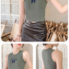 2 Pieces Women'S Casual Comfortable Wide Shoulder Embroidered Bow Tank Top With Chest Pad