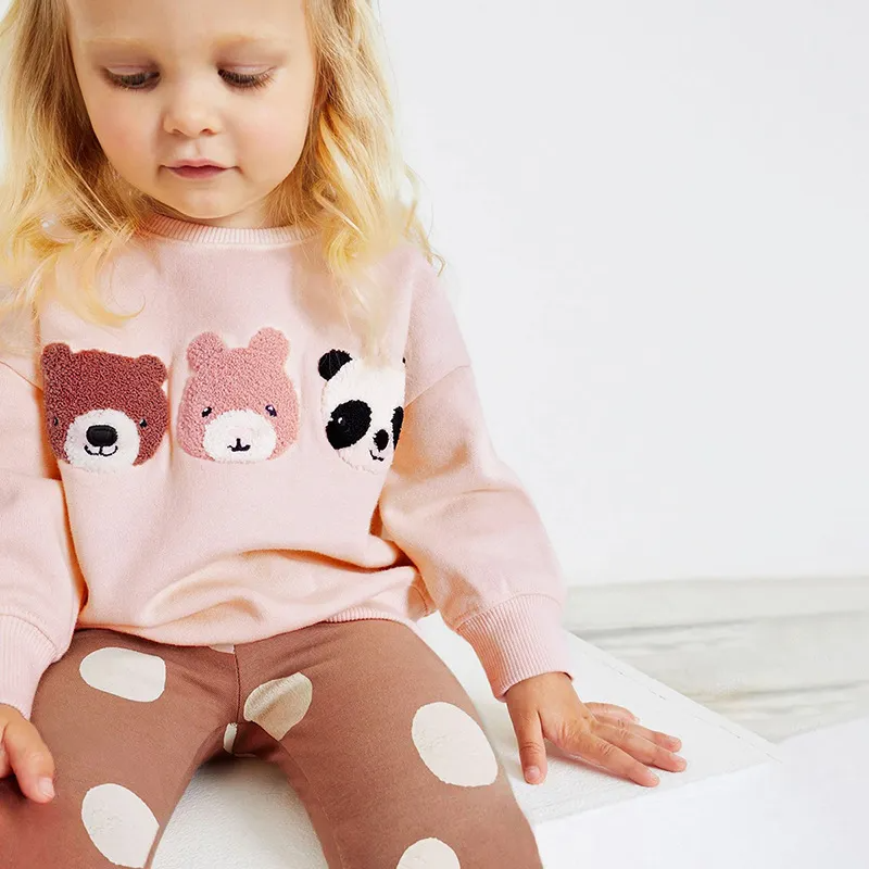 Kids Toddler Big Boys Spring Autumn Fashion Casual Cute Solid Color Cartoon Bear Round Neck Long Sleeve Pants Set