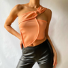 Fashion Women Summer Solid Color Irregular Slanted Collar Sleeveless Asymmetric Crop Top