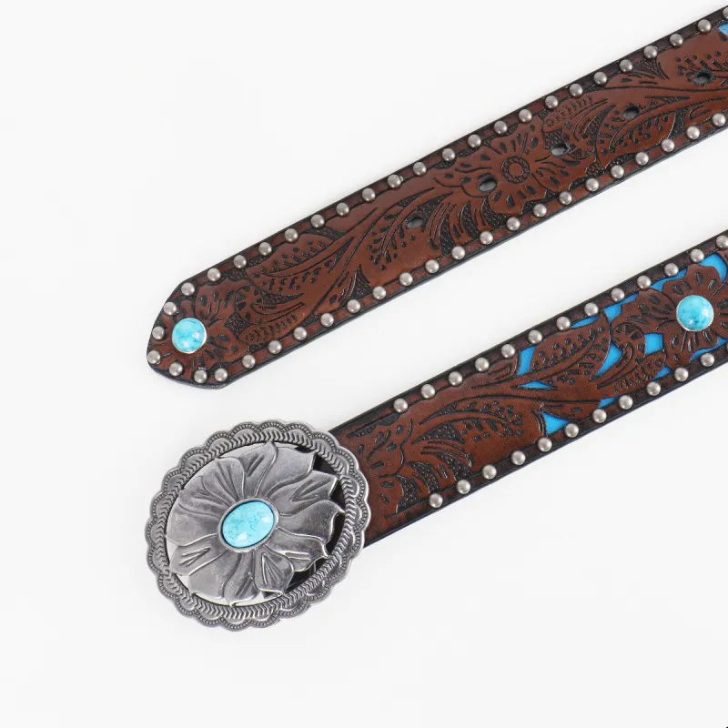 Women Fashion Casual Solid Color Boho Rivet PU Metal Buckle Belt