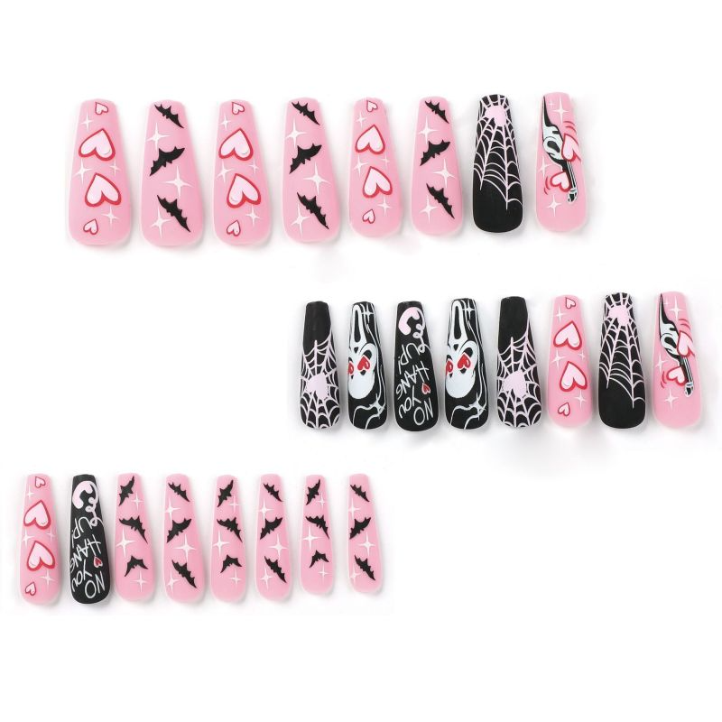 ( Buy 1 Get 2 ) Women Funny Halloween Frosted Heart Cobweb Bat Ghost False Nails