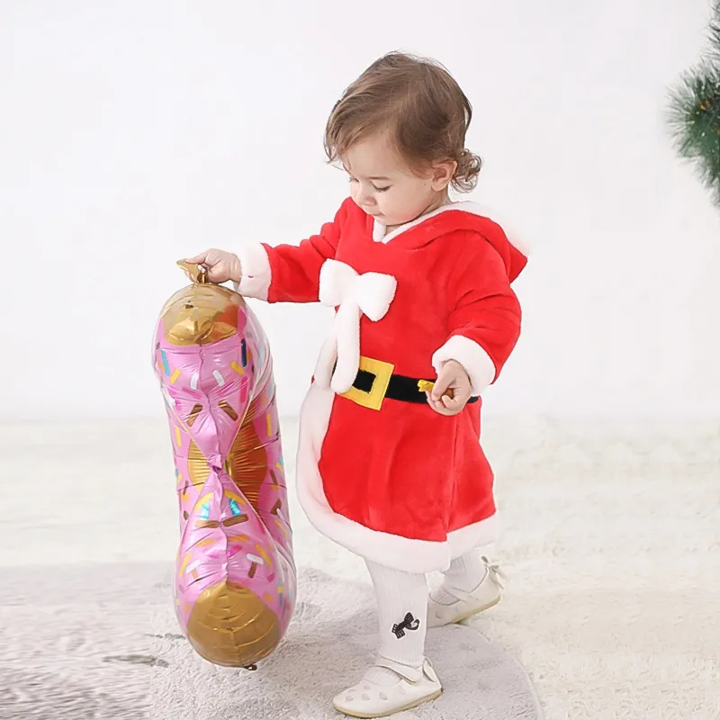 Kids Baby Girls Autumn Winter Fashion Casual Christmas Cotton Santa Claus Woollining Round Neck Dress