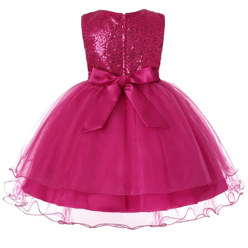 Girls Solid Color Shiny Sequins Printed Tutu Party Dress