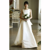 Women Elegant Solid Color Sleeveless Backless Satin Floor Length Wedding Evening Dress