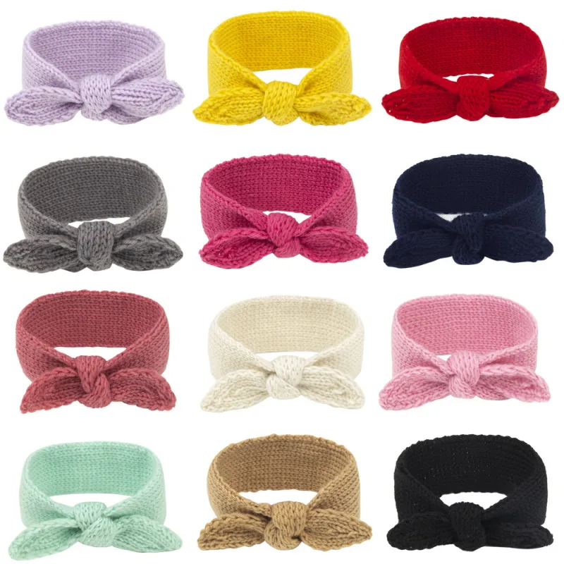 Kids Simple Solid Color Rabbit Ears Stretch Knitted Headband