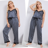 Plus Size Women Cozy Striped Lace Satin Loungewear Pajamas