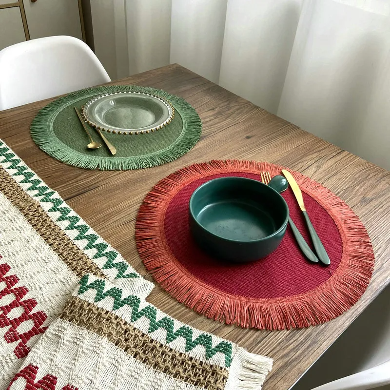 (Buy 1 Get 1) Retro Nordic Hand-Woven Dining Mat Home Table Tassel Placemat