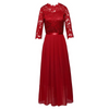 Women Stitching Chiffon Evening Dress Round Neck Long Sleeve Maxi Dress