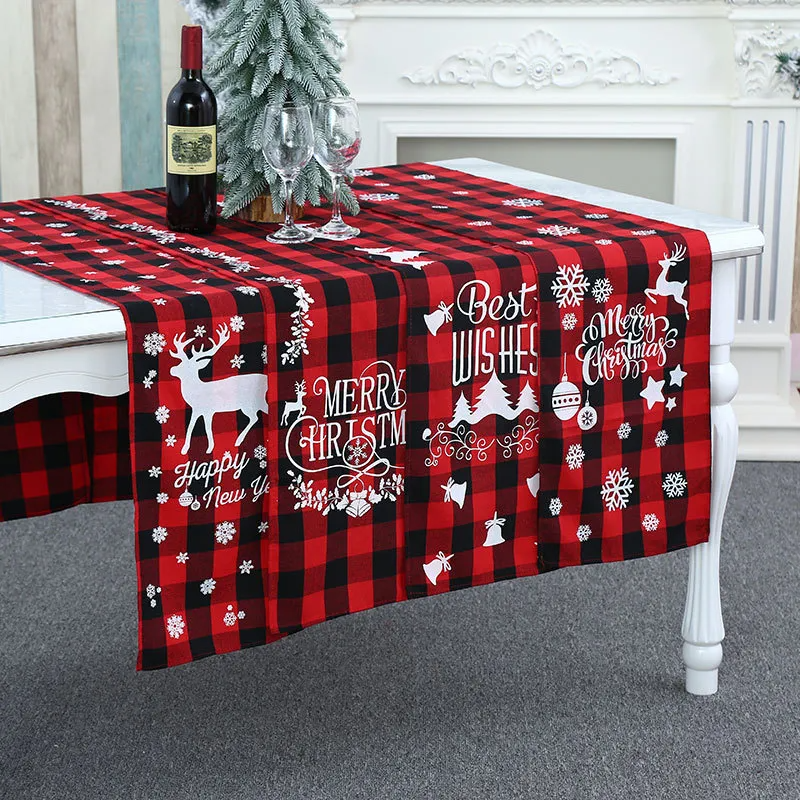 Christmas Red Black Plaid Polyester Cotton Tablecloth Placemat Tableware