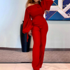 Women Solid Color Long-Sleeved Lantern Sleeve Waist Fashion Jumpsuit