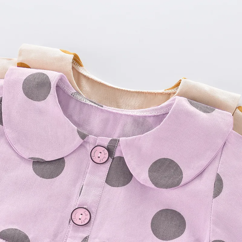 Children Kids Baby Fashion Girls Long Sleeve Dot Print Casual Lapel Top