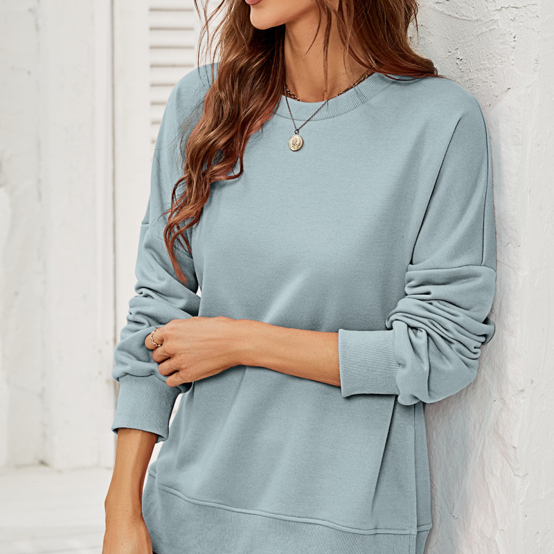 Women Autumn Winter Round Neck Long Sleeve Solid Basic Sweatshirt