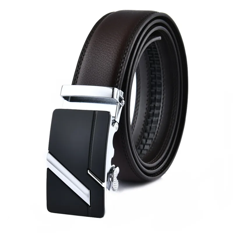 Men Fashion Casual Business Solid Color Leather Metal Buckle Belt