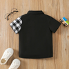 (Buy 1 Get 2) Toddlers Newborn Baby Fashion Boys Short Sleeve Patchworking Letter Plaid Print Shirt