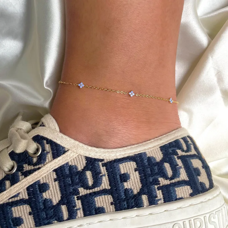 Summer Women Fashion Simple Beach Blue Floral Anklet