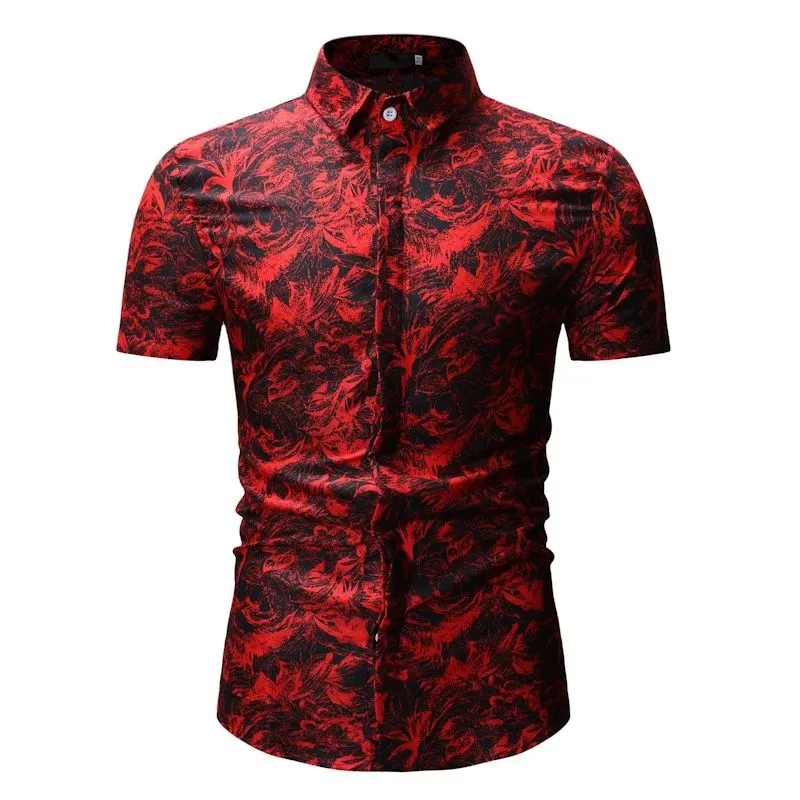 Men Fashion Casual 3D Tiny Flower Print Short Sleeve Lapel Shirt