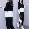 Women Fashion Loose Plus Size Color Blocking Top And Pants Two-Piece Casual Set