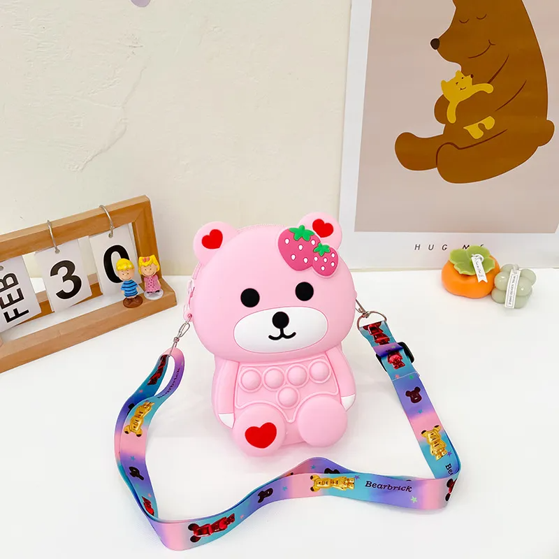 Kids Girls Fashion Sweet Candy Cute Cartoon Bear Silicone Mini Crossbody Bag