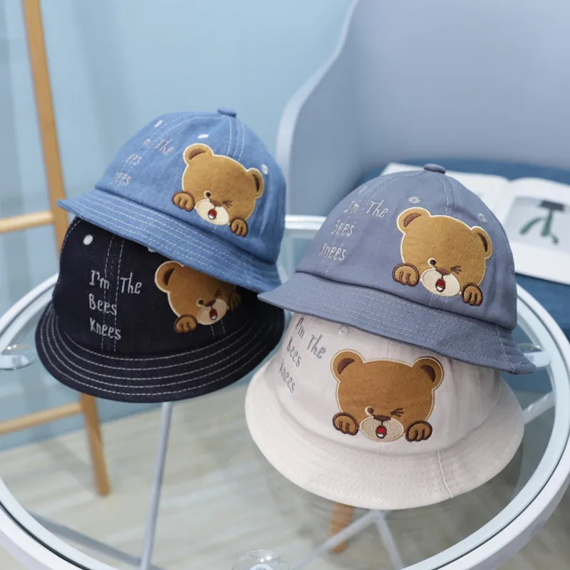 Baby Cute Bear Pattern Letter Embroidery Sunshade Bucket Hat