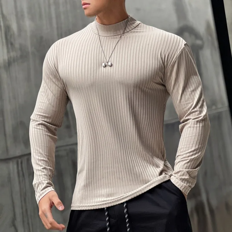 Men Casual Stripe Long-Sleeved Quick-Drying Sports Tight Top