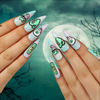 (Buy 1 Get 1) Women Fashion Halloween Star Smudged Green Heart Eyeball Lips Detachable False Nails