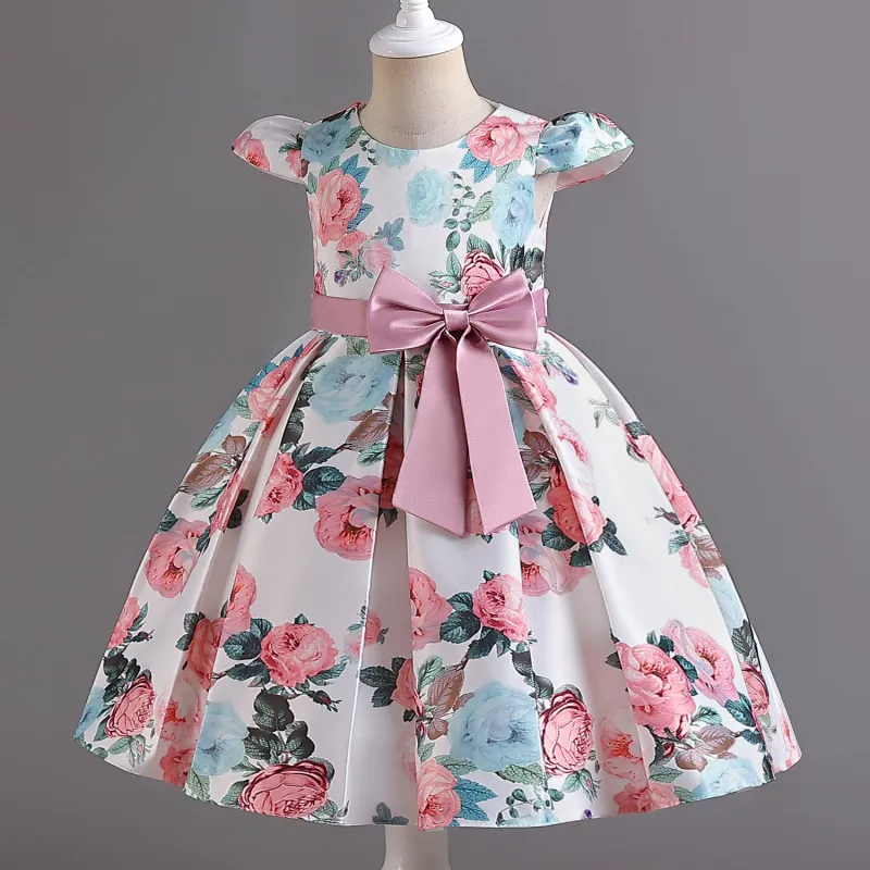 Kids Toddler Big Girls Fashion Party Cute Sweet Color Matching Floral Bow Pleated Sleeveless Party Tutu Dress