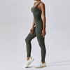 2 pieces Women Fashion Basic Sportswear Solid Color U Neck Sleeveless Tight Jumpsuits